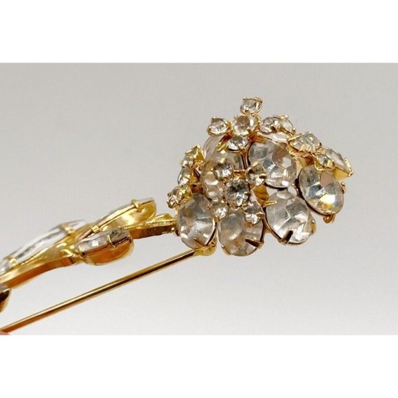 Sparkling Clear Rhinestone Flower Pin Brooch Prong Set Stones Flowers Move - Picture 7 of 10